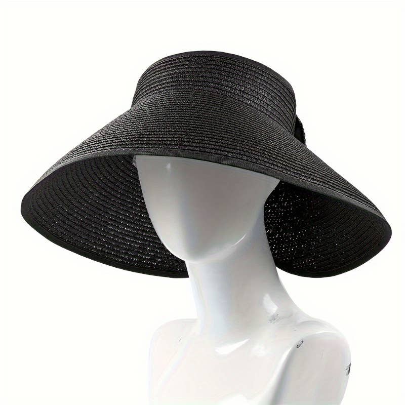 Beach Rollable Straw Visor Hat Bow UV Protection Sun Hat