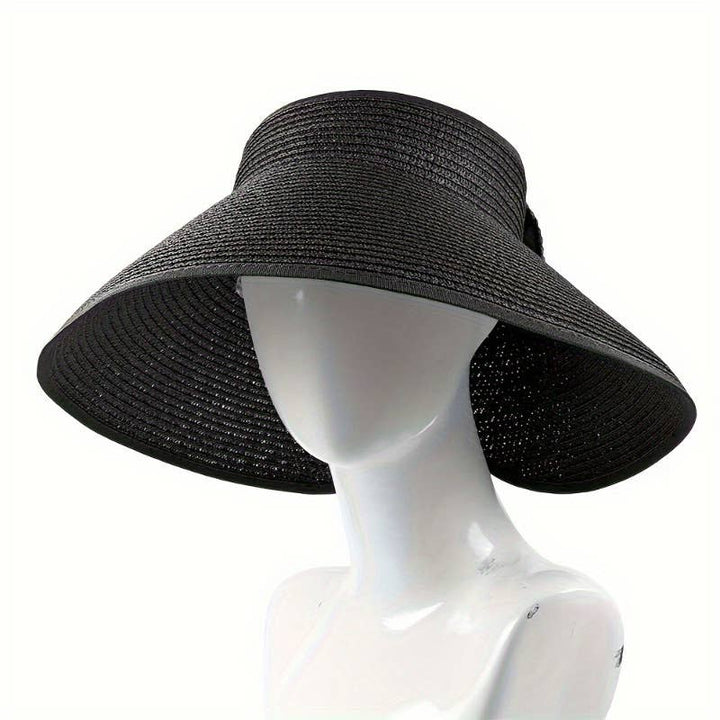Beach Rollable Straw Visor Hat Bow UV Protection Sun Hat