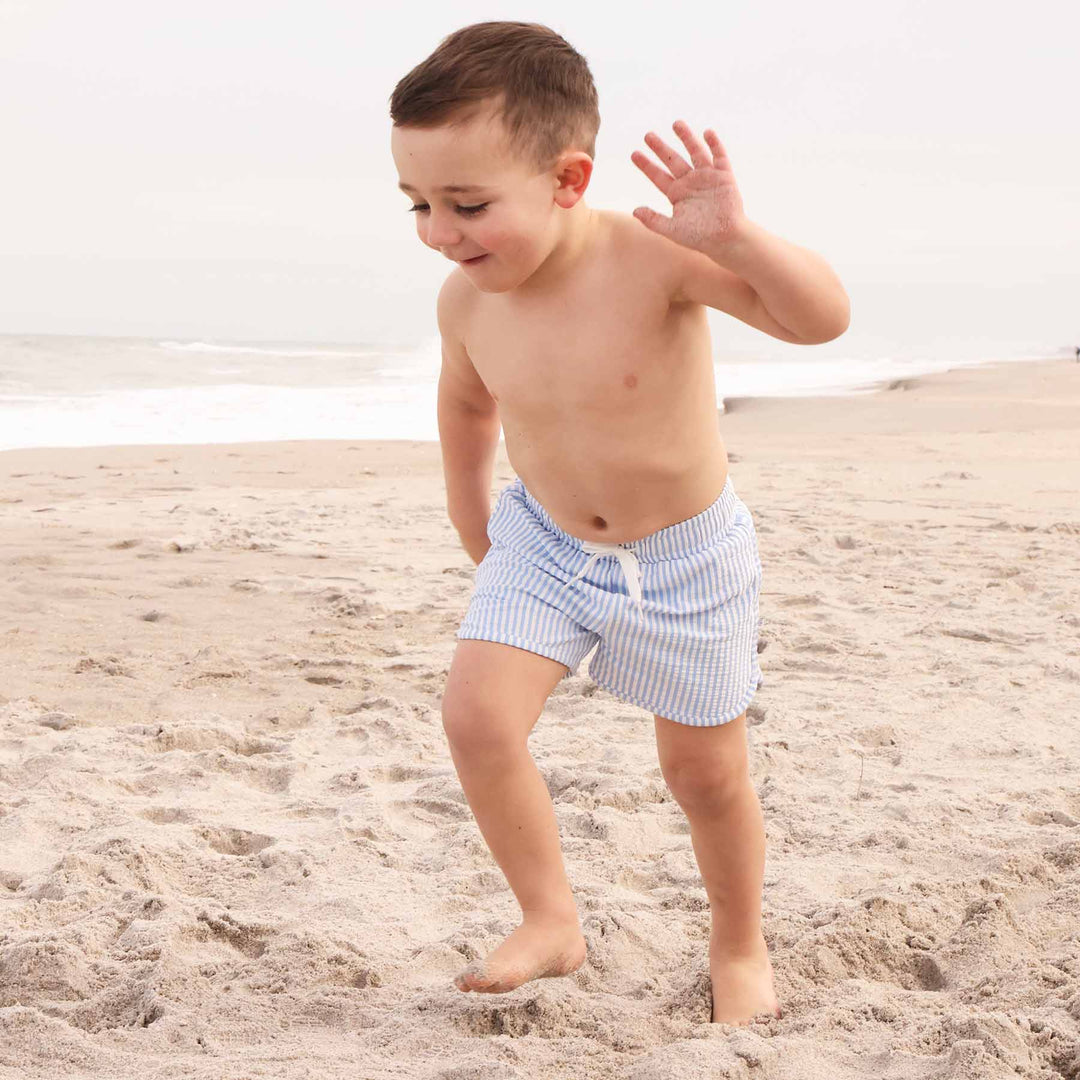 Boy's Swim Trunks | Seersucker Blue 12-18 months