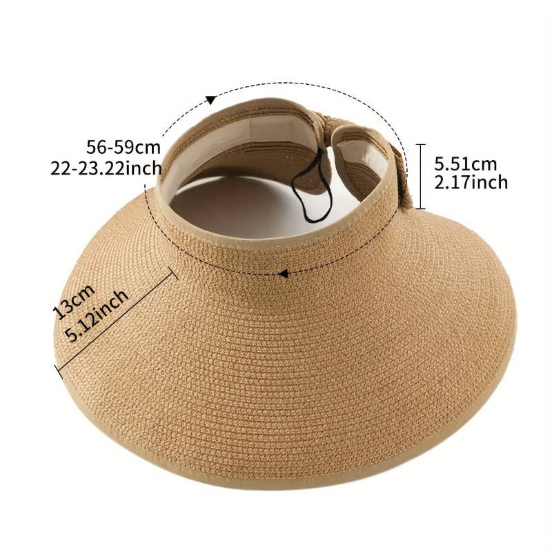 Beach Rollable Straw Visor Hat Bow UV Protection Sun Hat