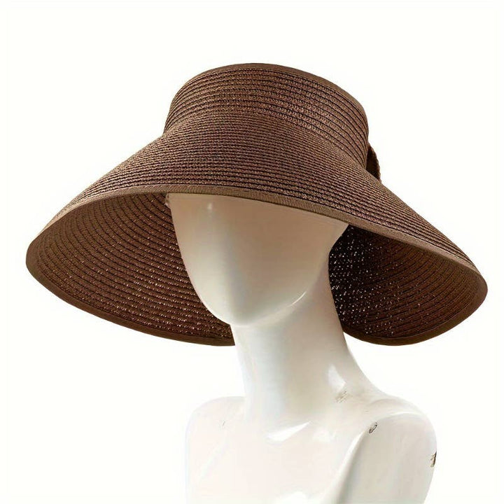Beach Rollable Straw Visor Hat Bow UV Protection Sun Hat