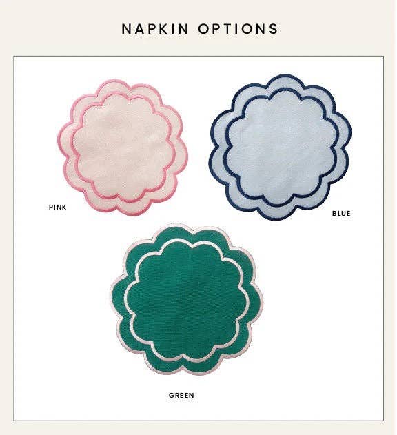 Round Scalloped Linen Cocktail Napkins Embroidered Home Gift: Pink