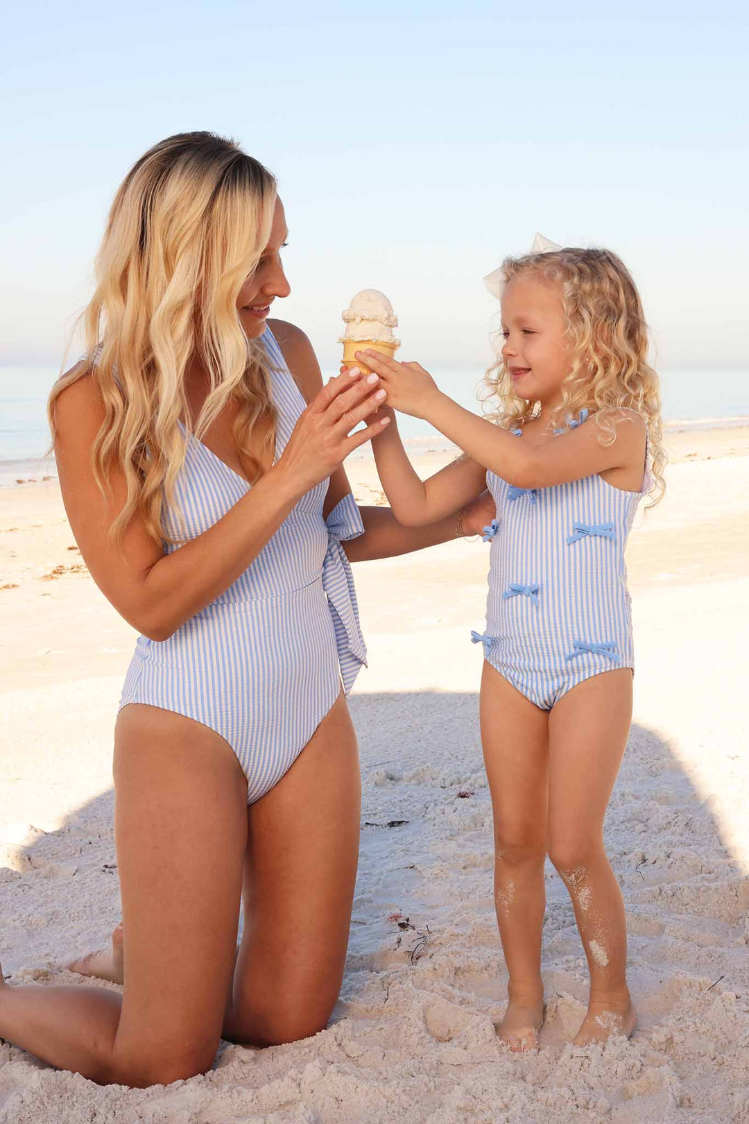 Tiny Bows One Piece | Seersucker Blue: 6-12 months