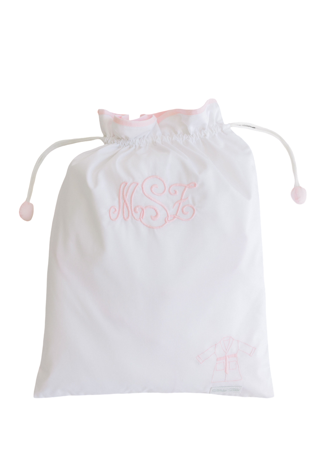 Bathrobe - Pink Terry with Hood & White Scalloped Trim