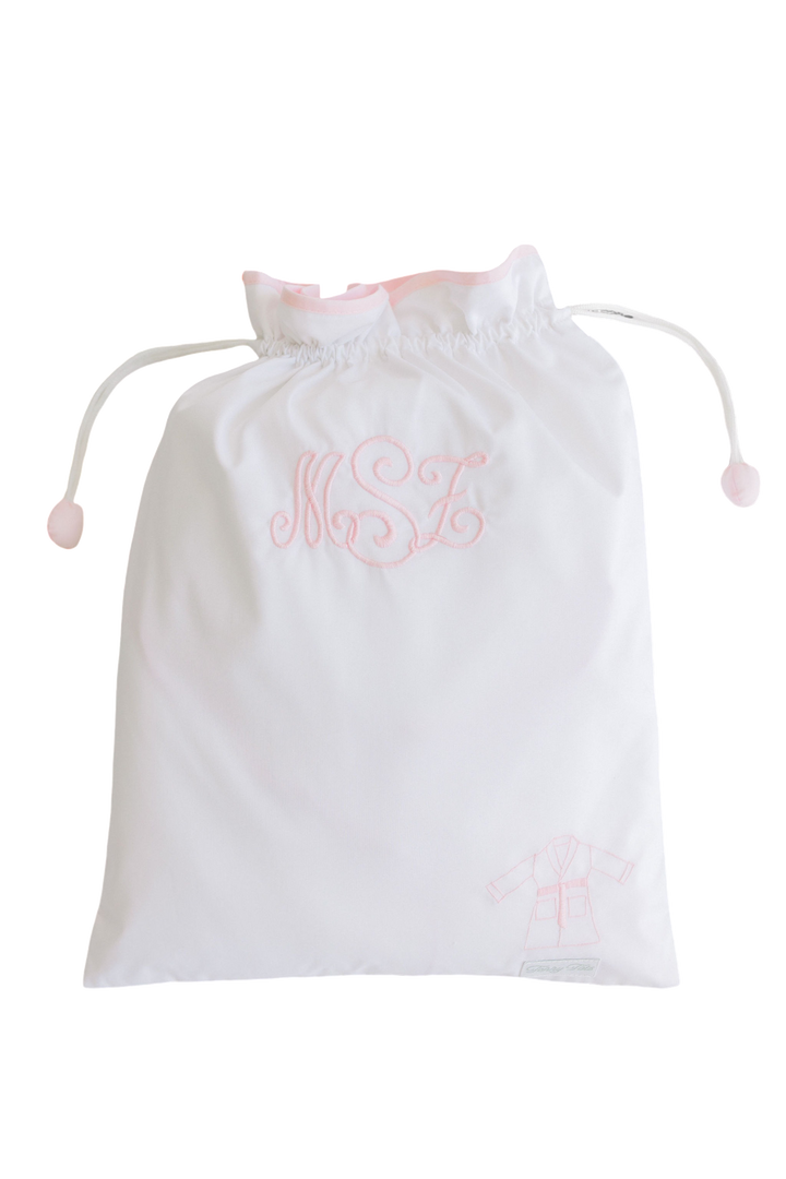 Bathrobe - Pink Terry with Hood & White Scalloped Trim