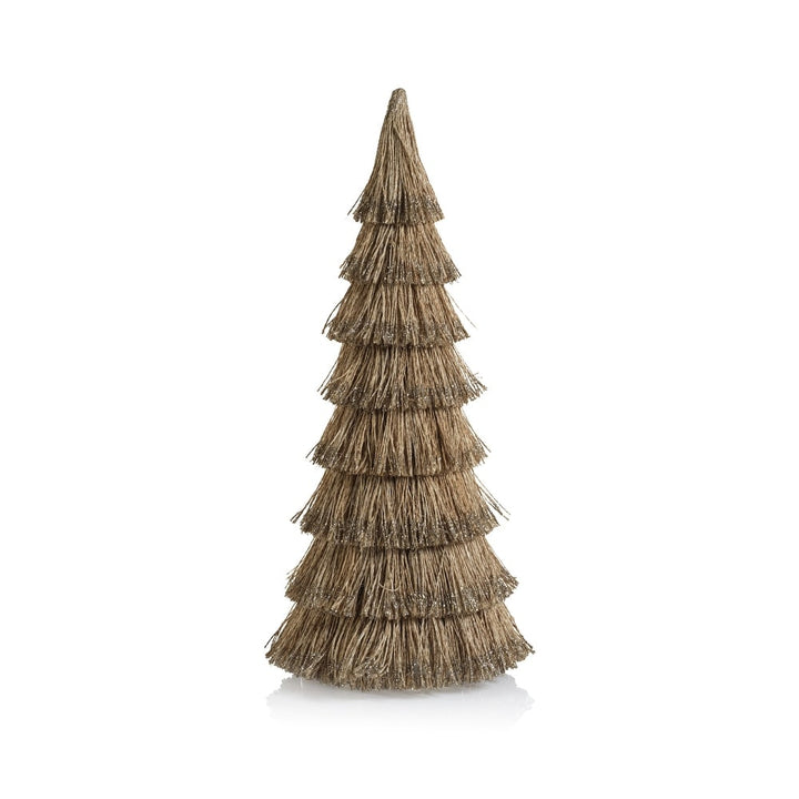 ABACA ROPE ALL - NATURAL TREE W/ CHAMPAGNE GLITTER TRIM 15.00"