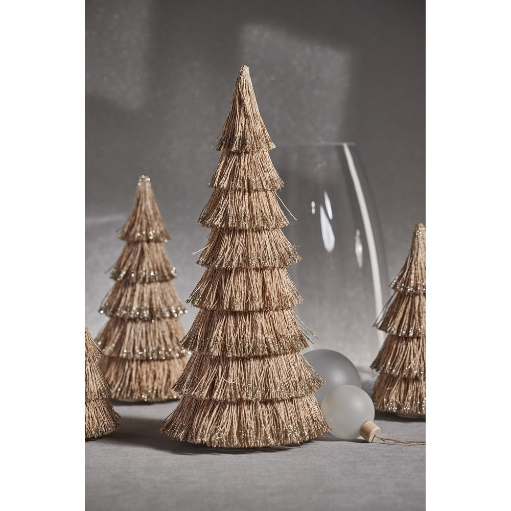 Abaca Rope All-Natural Tree w/ Champagne Glitter Trim - Thumbnail 2