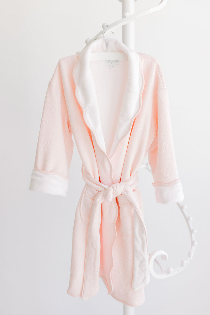 Pink Jacquard Bathrobe with Pink Bows