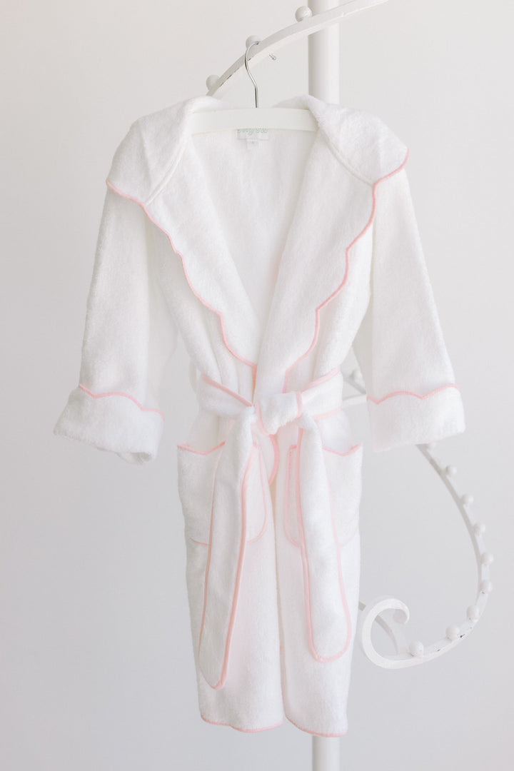 White Bathrobe With Pink Scallop