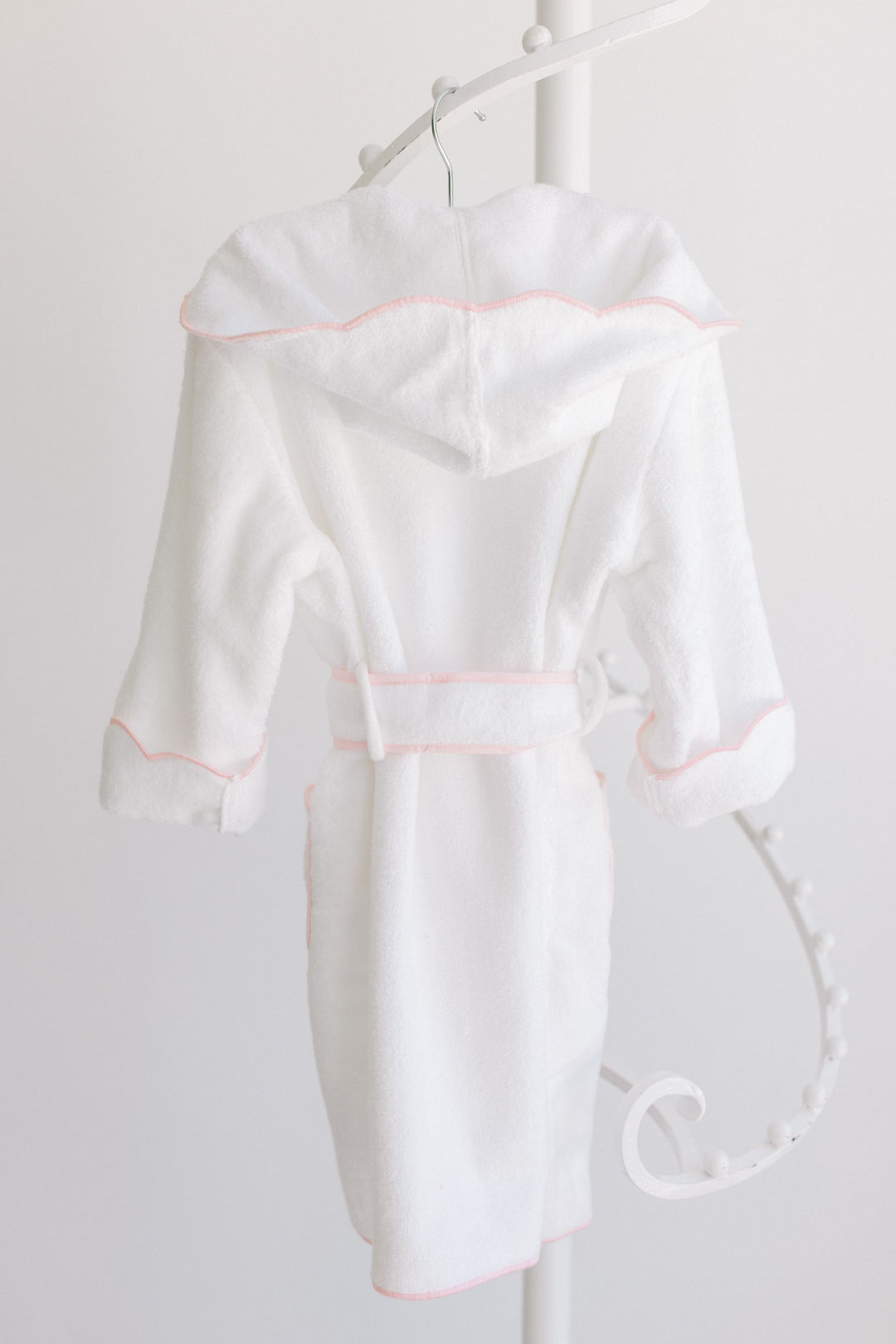 White Bathrobe With Pink Scallop