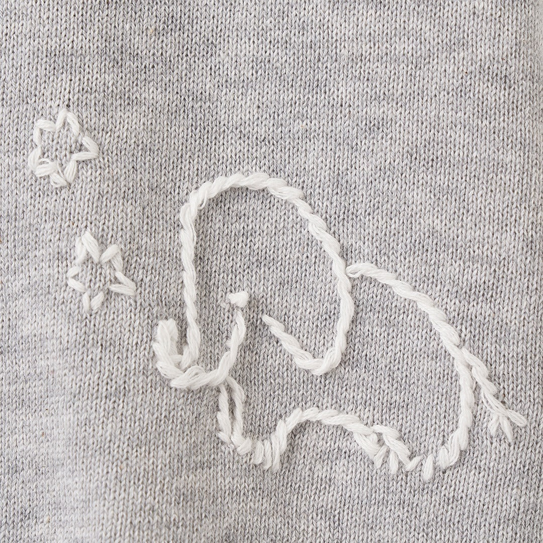 Elephant Knit Shortall Baby Romper, Gray