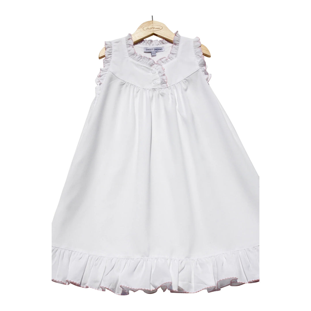 White Sleeveless Gown with Pink Picot Trim by Sweet Dreams