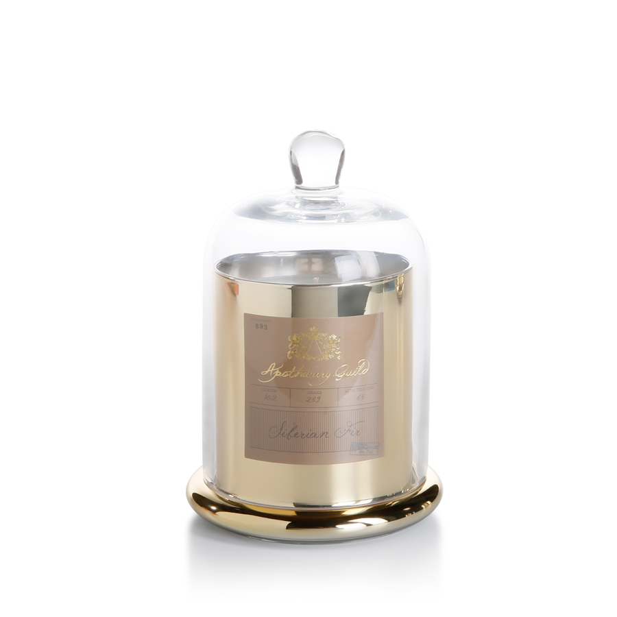 Apothecary Guild Scented Candle Jar with Glass Dome - Medium - Gold : Siberian Fir