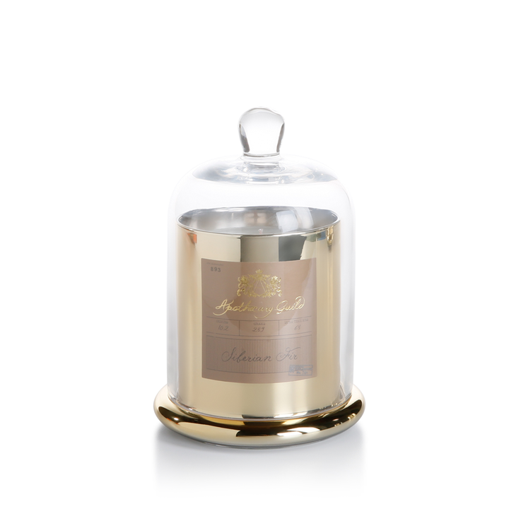 Apothecary Guild Scented Candle Jar with Glass Dome - Medium - Gold : Siberian Fir