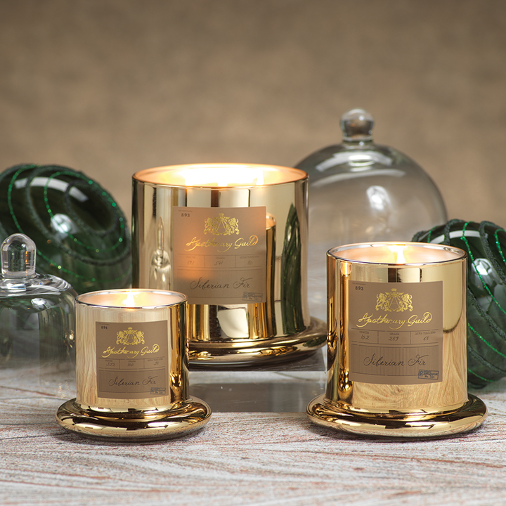 Apothecary Guild Scented Candle Jar with Glass Dome - Medium - Gold : Siberian Fir