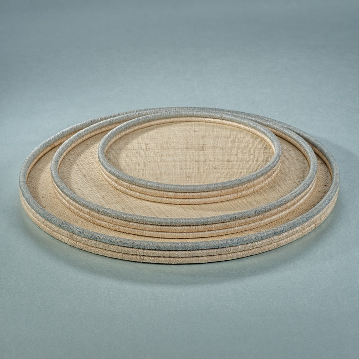 LA COTE COILED RATTAN & ABACA ROUND SERVING TRAY 14"