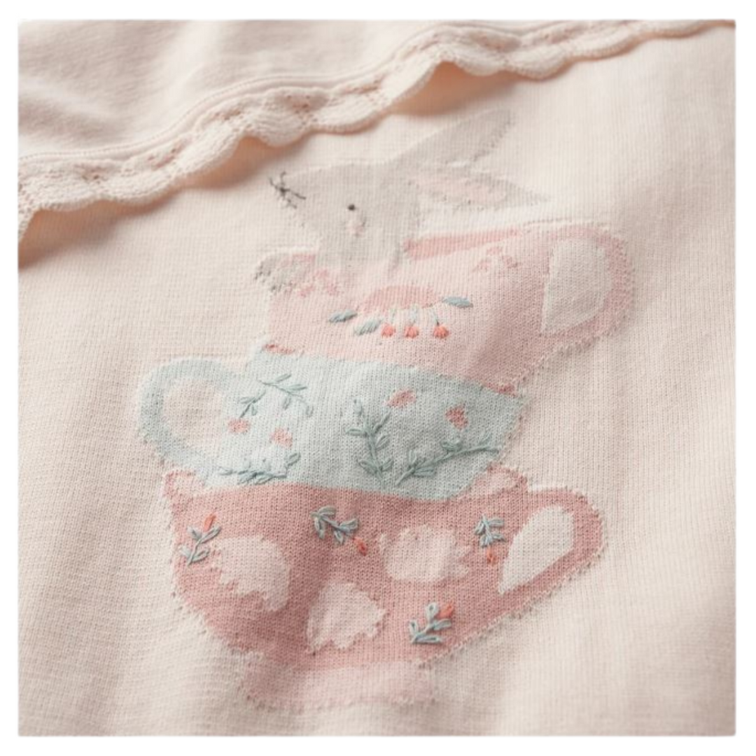 Tea Party Cotton Knit Blanket by Elegant Baby