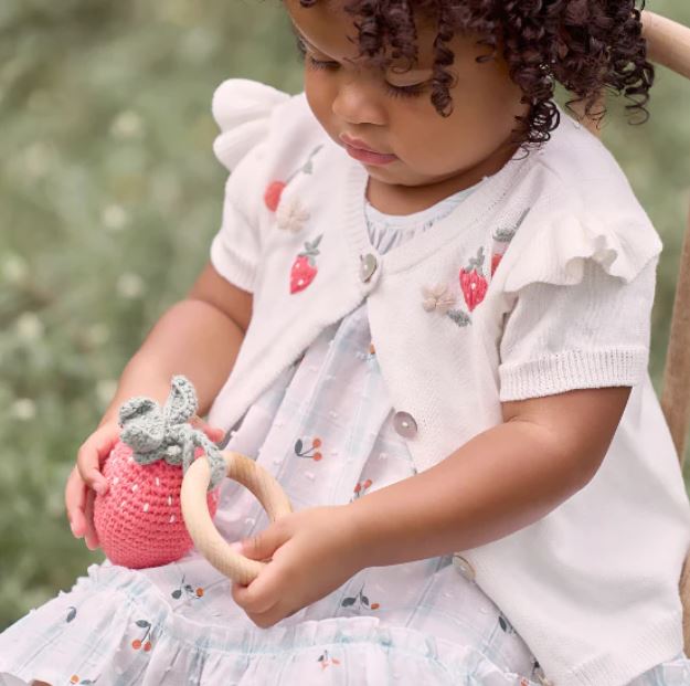 Scarlett the Strawberry Hand-Crocheted Wood Ring Rattle by Elegant Baby