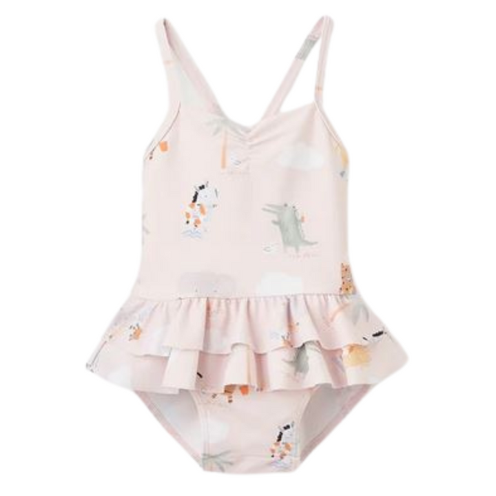 Pale Pink Seaside Safari Baby Ruffle Swimsuit by Elegant Baby