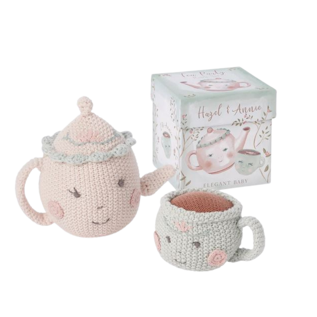 Hazel & Annie Tea Pot & Teacup Hand-Crocheted Rattle Set by Elegant Baby