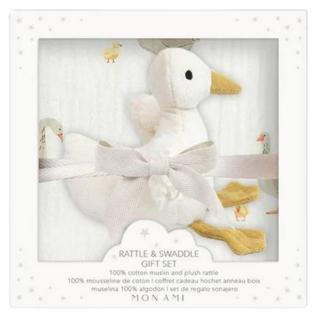 Mother Goose Swaddle & Rattle Gift Set