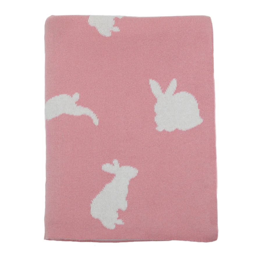 Bunny Knit Baby Blanket Pink