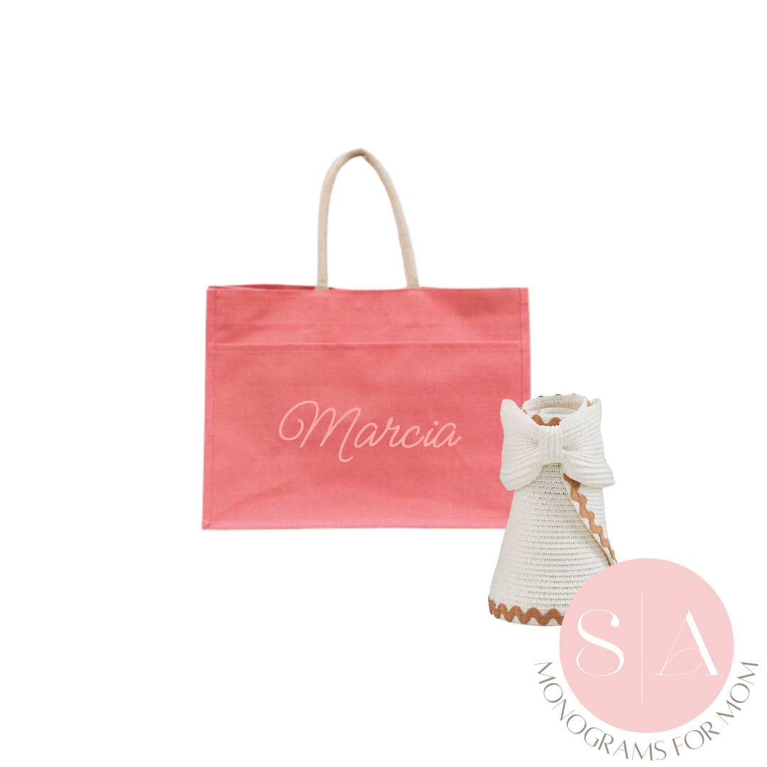 Jute Tote and Visor Set   Monograms for Moms Collection