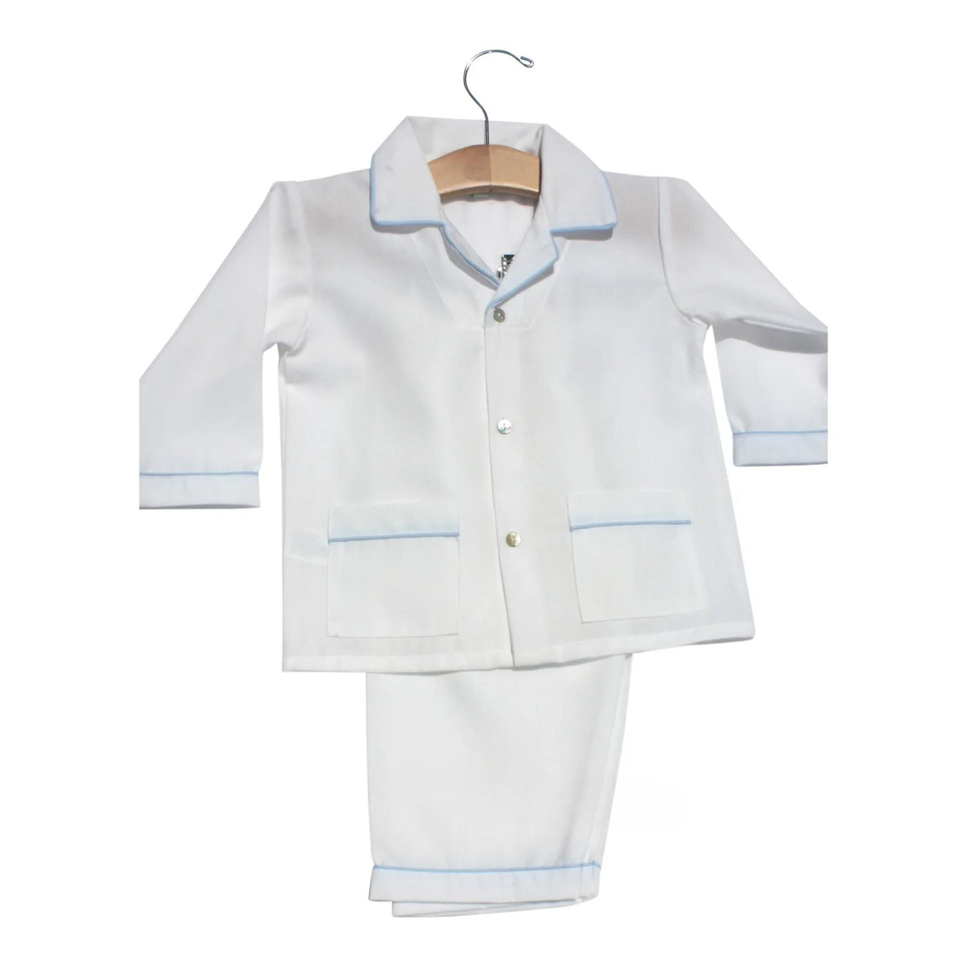 Long Sleeve Shirt & Pant PJ White with Blue Trim by Sweet Dreams