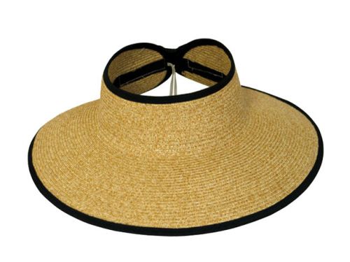 Roll-Up Visor Hat Natural with a Black Trim
