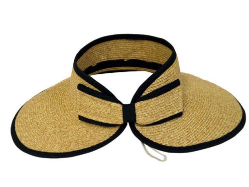 Roll-Up Visor Hat Natural with a Black Trim