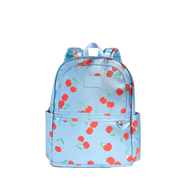 Cherries on Blue Kane Double Pocket Large Backpack