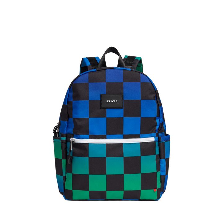Backpack Kane Kids Double Pocket in Blue Checkerboard by State