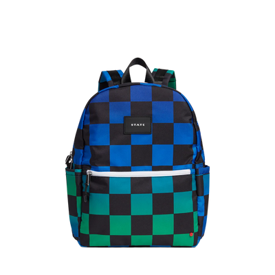 Backpack Kane Kids Double Pocket in Blue Checkerboard by State