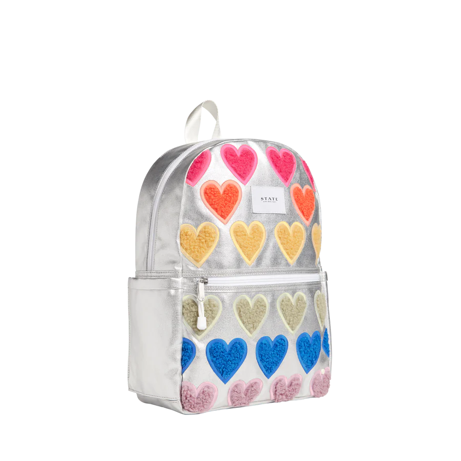 Backpack Kane Kids Metallic Silver with Fuzzy Hearts by State