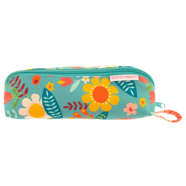 Pencil Pouch Turquoise Floral All Over by Stephen Joseph