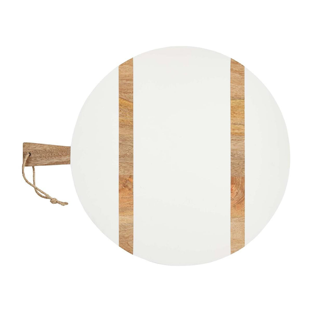 Large round white and natural mango wood paddle board by Mud Pie