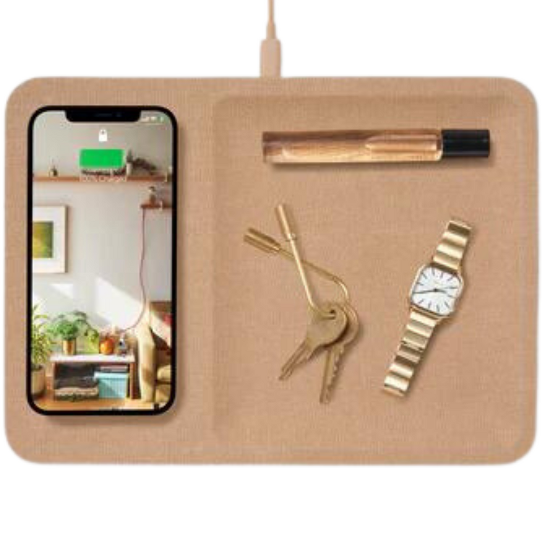 CATCH:3 - Belgian Linen Wireless Charger with Valet Tray