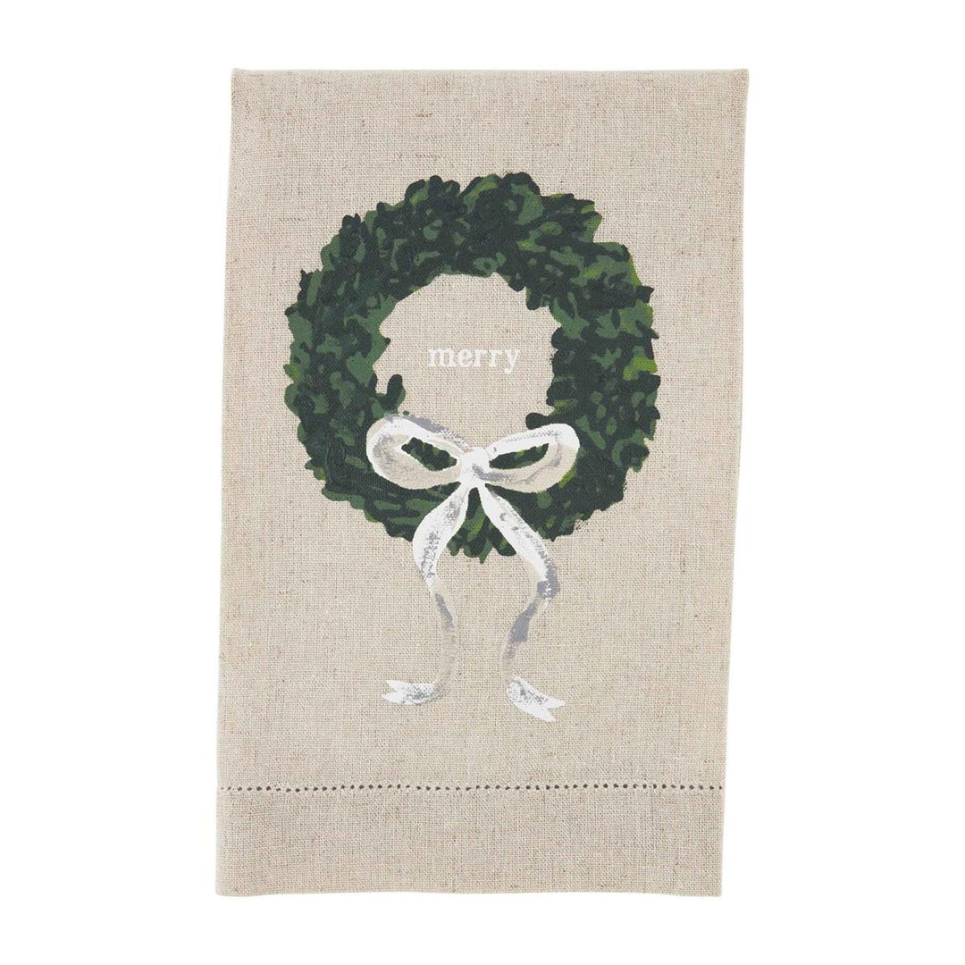 Christmas Hand Towel Hand-Painted Wreath Design by Mud Pie