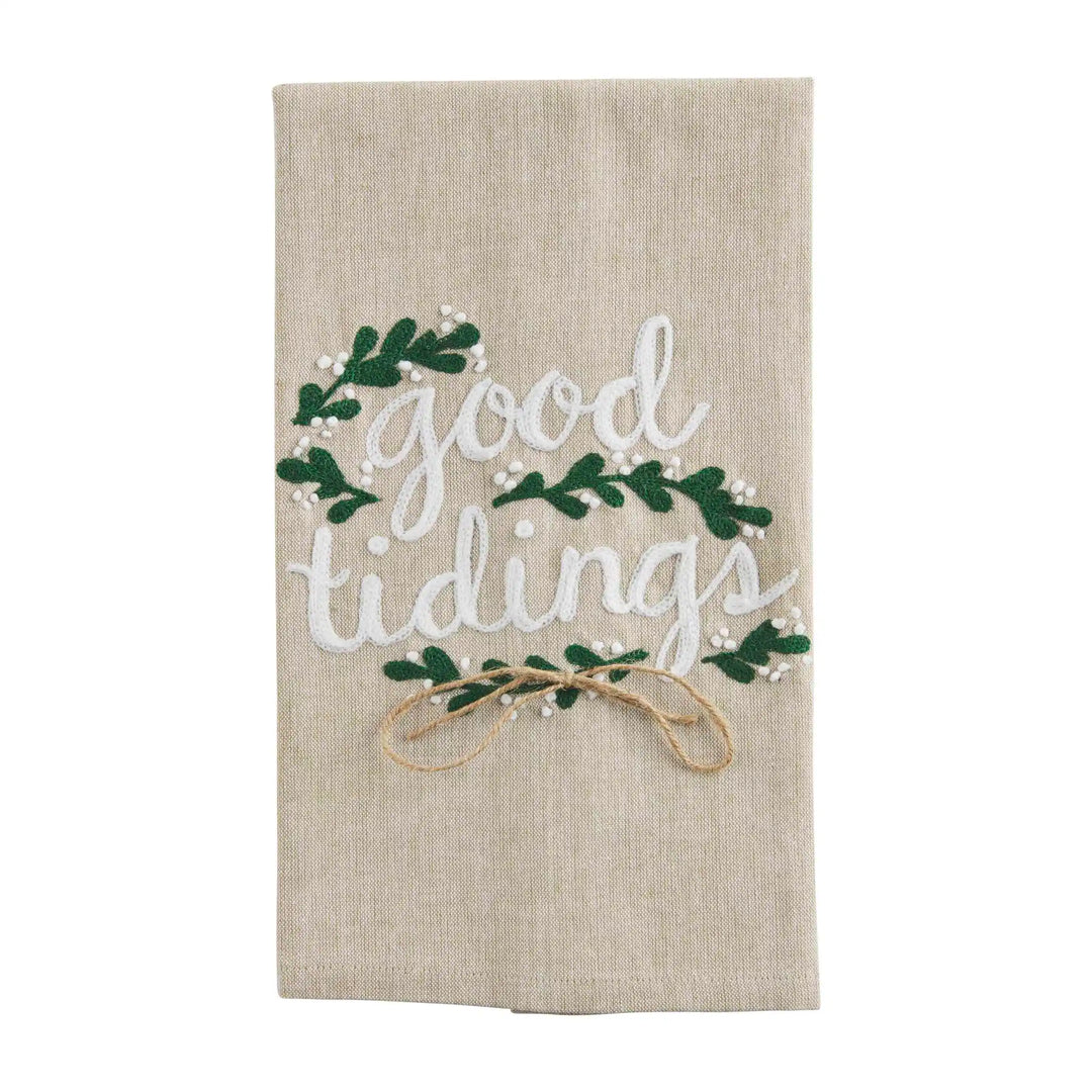 GOOD TIDING EMBROIDERED TOWEL by Mud Pie