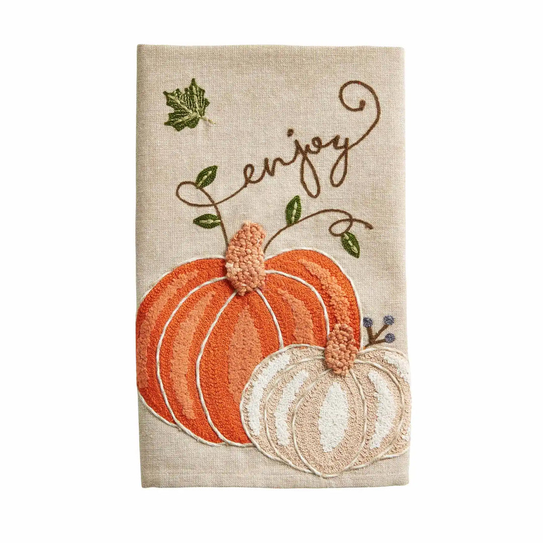 Pumpkin & "Enjoy" Embroidered Hand Towel by Mud Pie