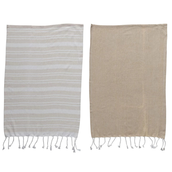 Woven Cotton Haman Tea Towel With Fringe, Set of 2