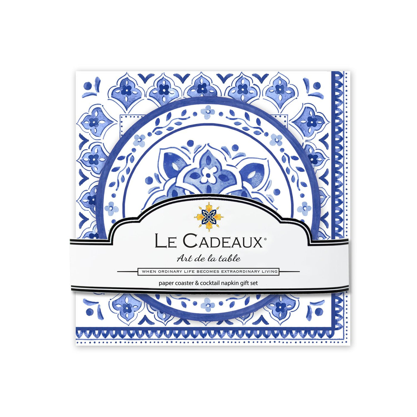Moroccan Blue Cocktail Napkins & Double-Sided Coasters (Packs of 20) Gift Set by Le Cadeaux