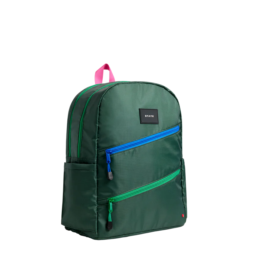 Olive Diagonal Zipper Kane Double Pocket Backpack