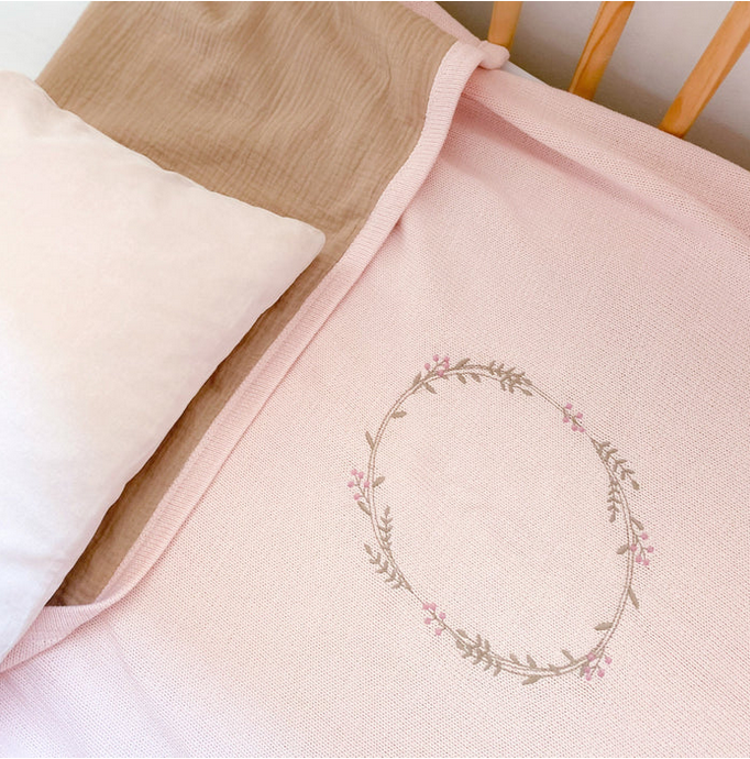 Wreath Embroidered Double Sided Blanket - Pink by Mon Ami