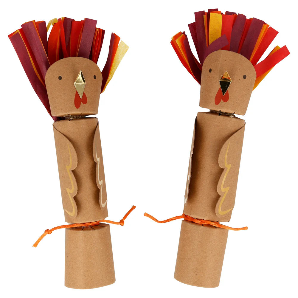 Turkey "Crackers" paper hat, joke & adorable etched wooden animal