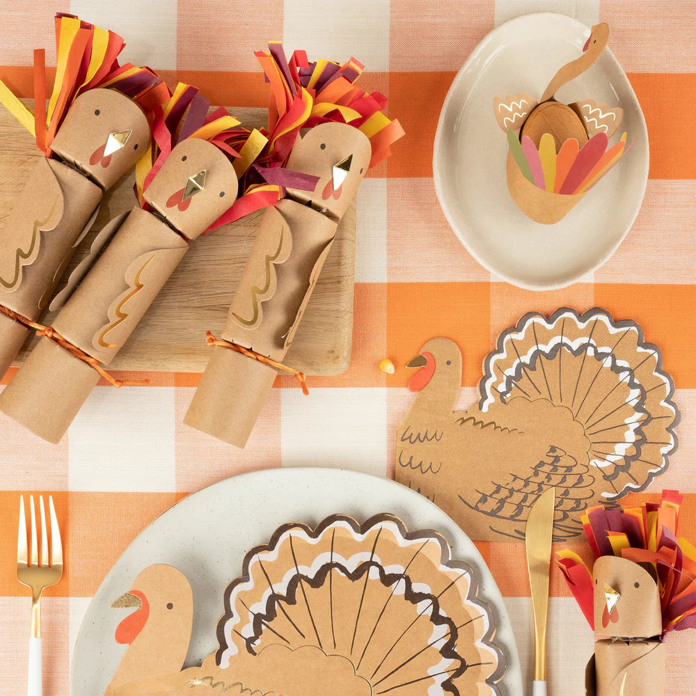 Turkey "Crackers" paper hat, joke & adorable etched wooden animal