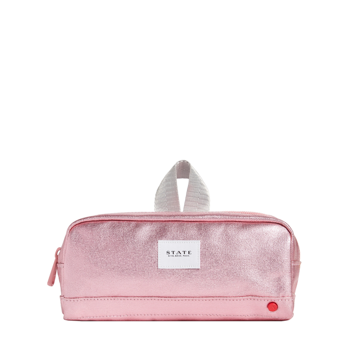 STATE Clinton Pencil Case Metallic Pink Silver