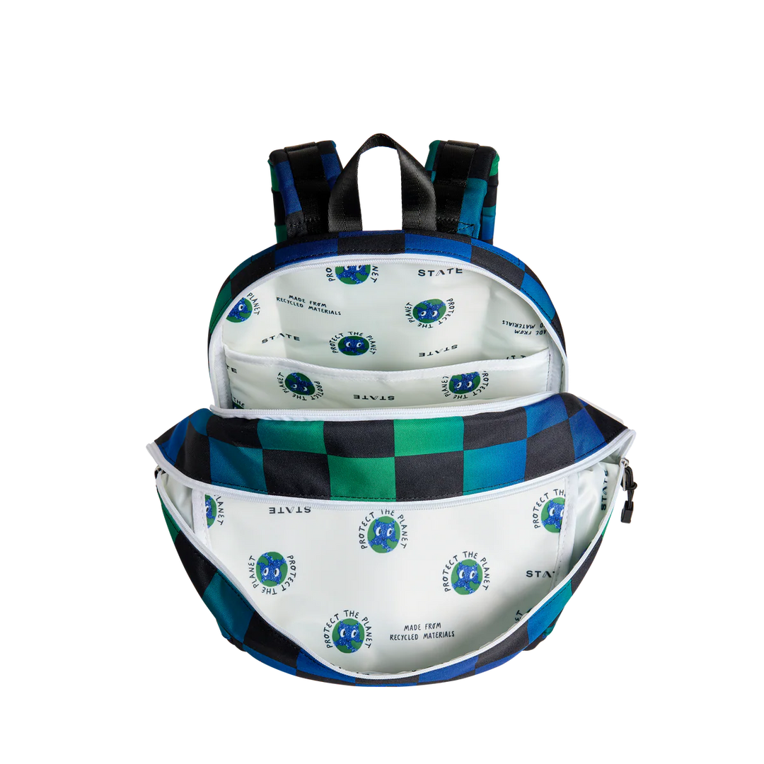 Blue Checkerboard Kane Double Pocket Backpack
