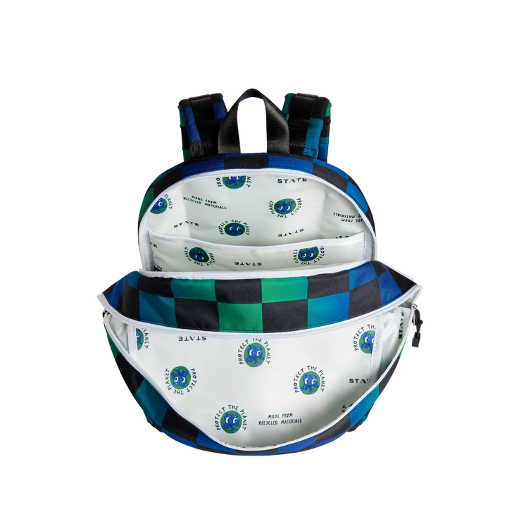 Blue Checkerboard Kane Double Pocket Backpack