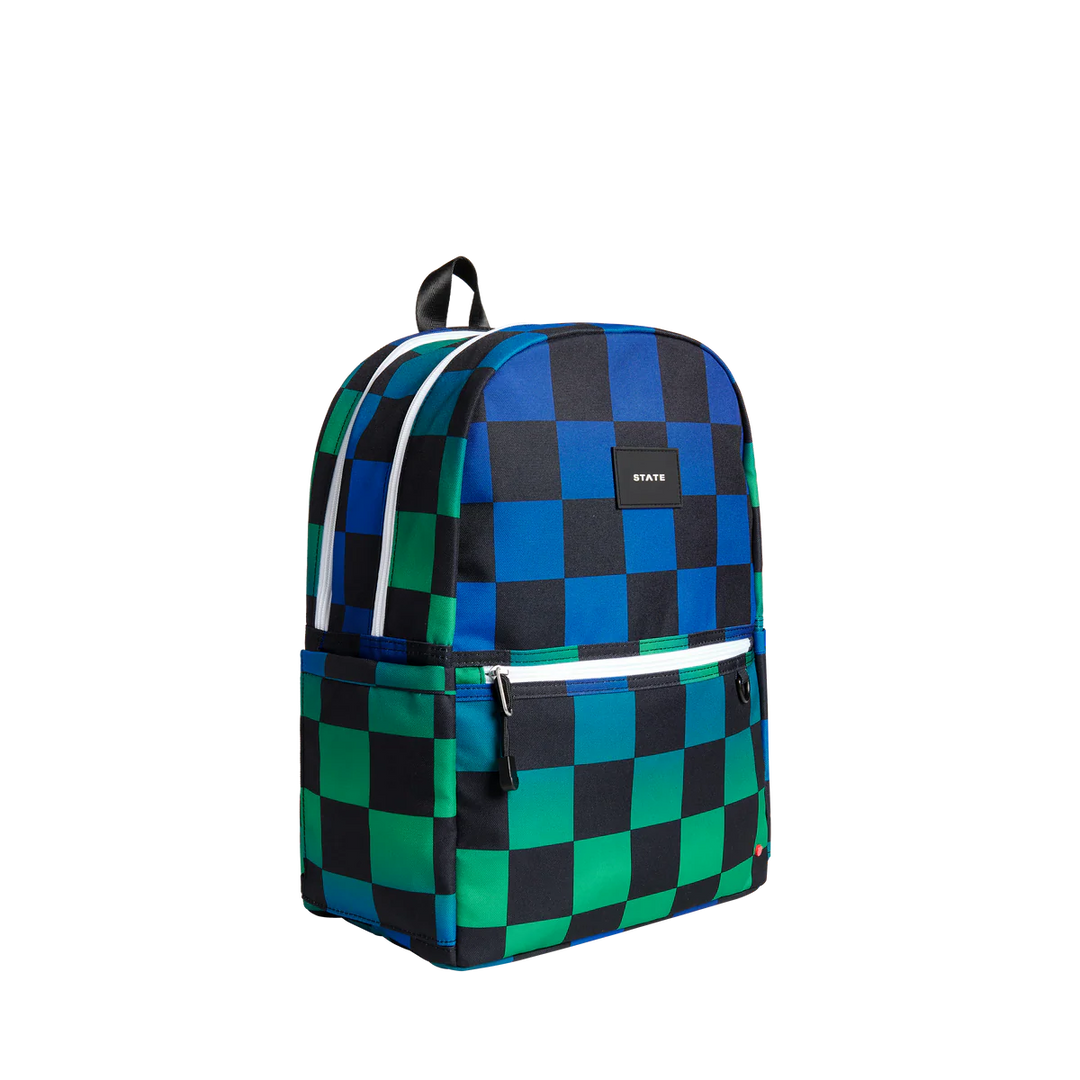 Blue Checkerboard Kane Double Pocket Backpack